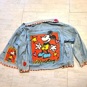 HOT VINTAGE UNISEX DISNEY @ MICKEY MOUSE PATCH WORK TRUCKER Denim JACKET size XL